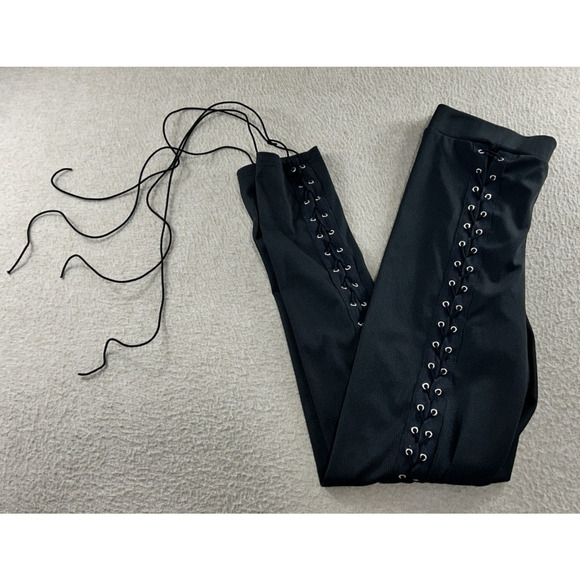 Shein Black Lace Up Leggings Sz Large Stretch Ribbed Adjustable Cutout New - Picture 4 of 7